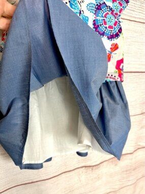 Jacadi Dress Top & Skirt Style Floral Butterfly and Blue Chambray Skirt 3A (96)